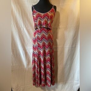 Stylish Chevron Maxi Dress in Red and Brown